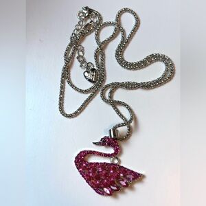 Betsey Johnson Sparkling Pink Swan Pendant Necklace with Chain, Fashion Swan